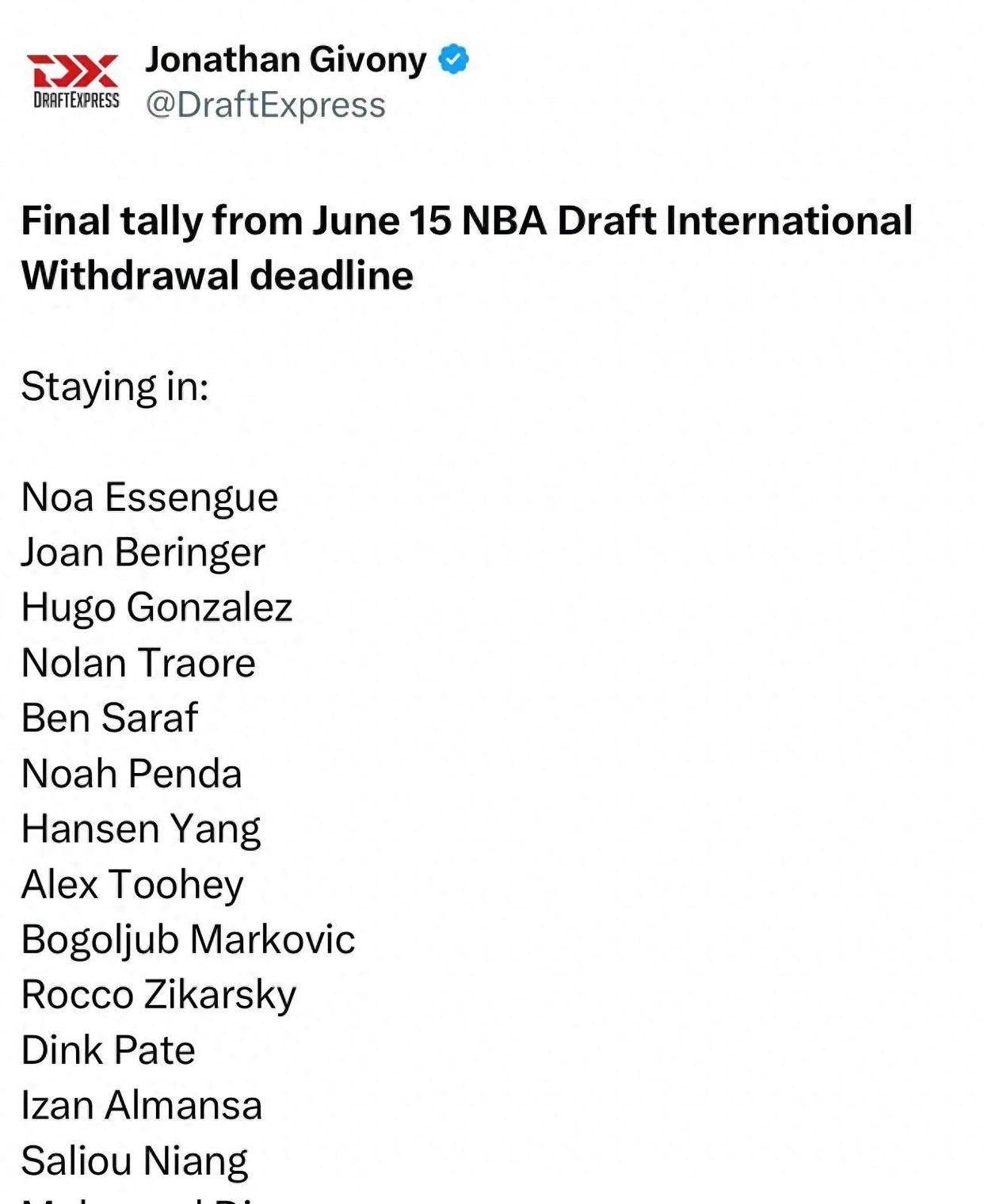 开云体育网页版-67人退出今年NBA选秀杨瀚森落选概率极低的简单介绍